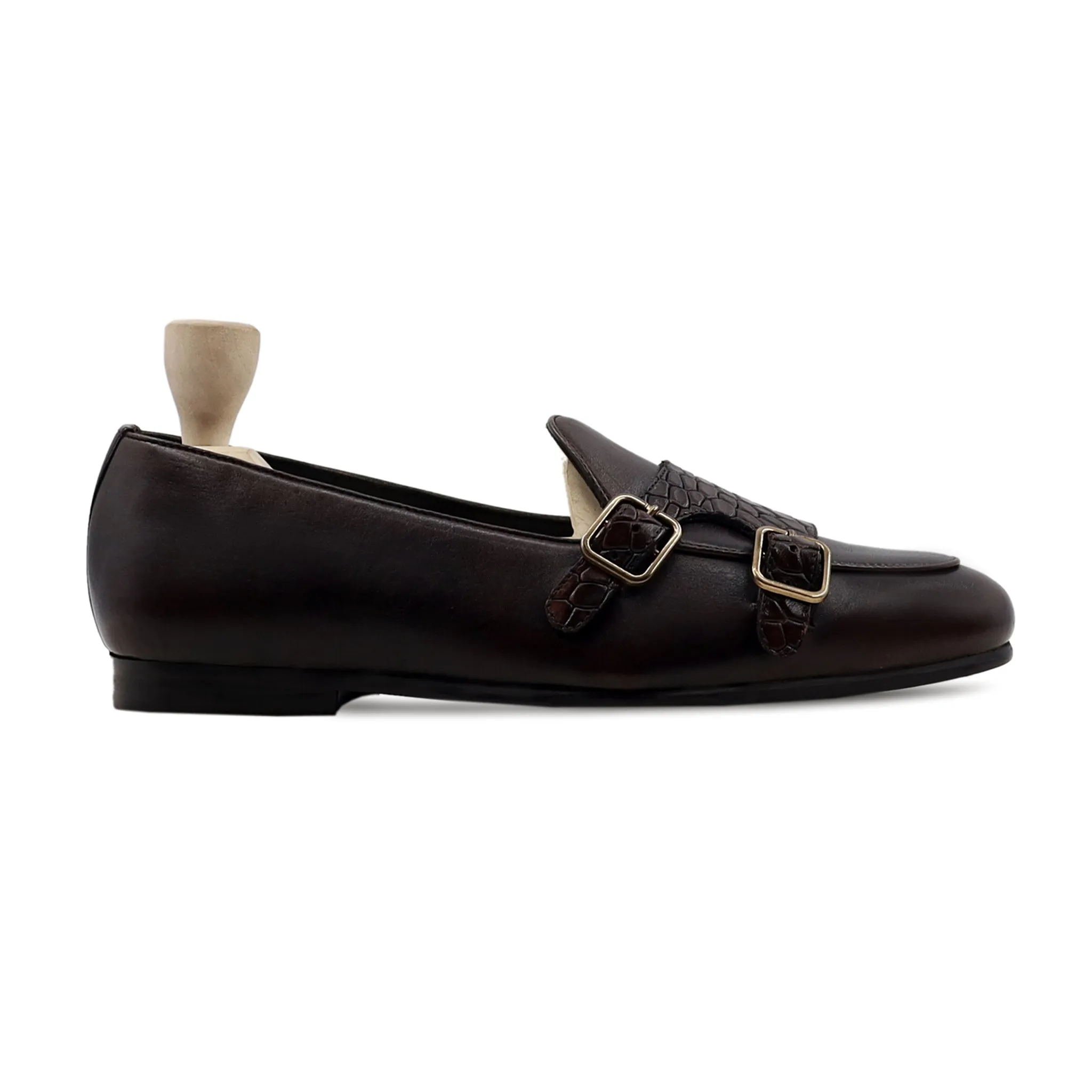 Dalil - Men's Dark Brown Calf Leather Double Monkstrap