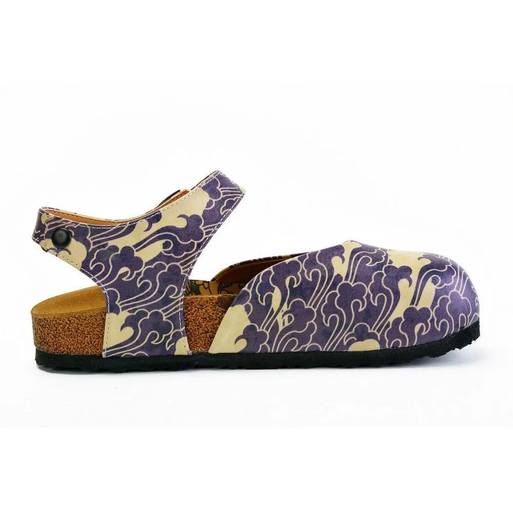 Dark Blue and Cream Windy Clouds Patterned Clogs - CAL1602