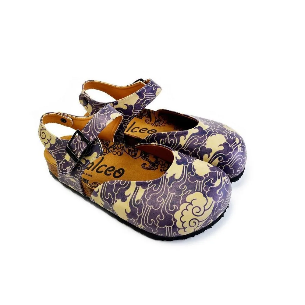 Dark Blue and Cream Windy Clouds Patterned Clogs - CAL1602