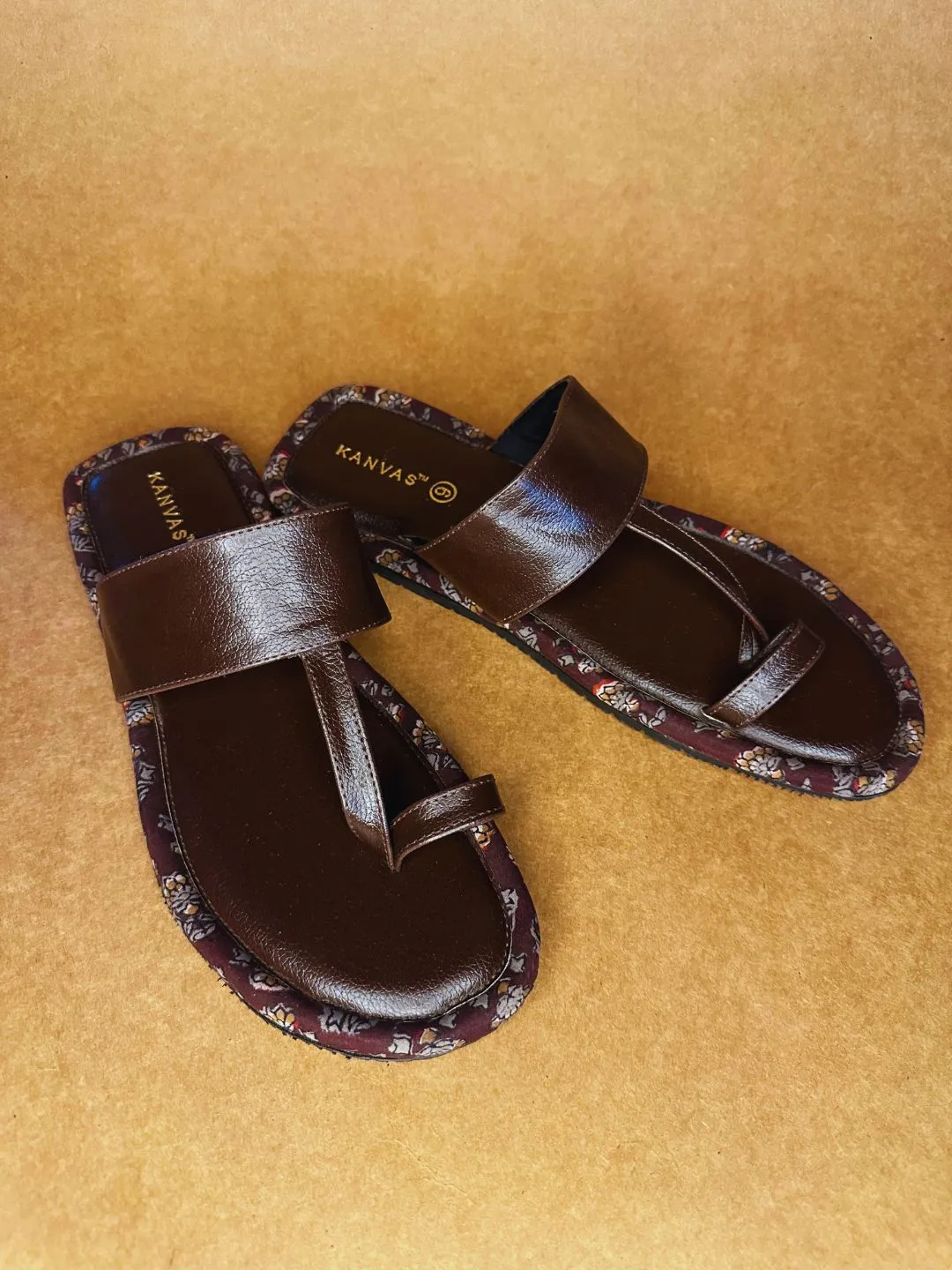 Designer Brown Block Print Chappals