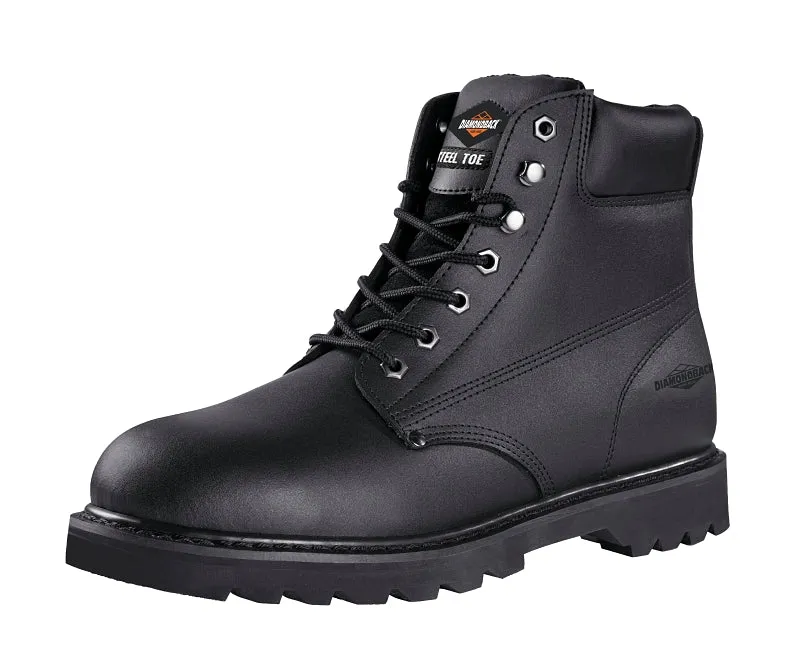 Diamondback Work Boots, 10, Medium W, Black, Leather Upper, Lace-Up, Steel Toe, With Lining :PR: QUANTITY: 1