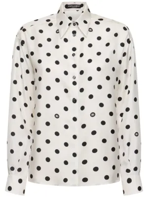 Dolce&amp;Gabbana   Polka dots logo printed silk twill shirt 