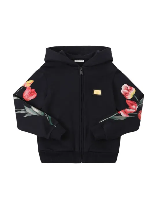 Dolce&amp;Gabbana   Printed cotton zip-up sweatshirt w/ hood 