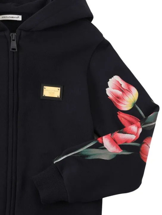 Dolce&amp;Gabbana   Printed cotton zip-up sweatshirt w/ hood 