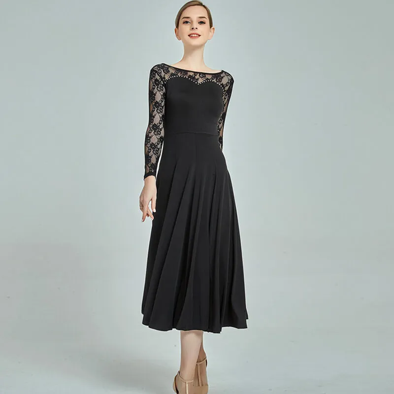 Draped Boat Neck Lace Sleeve Dress