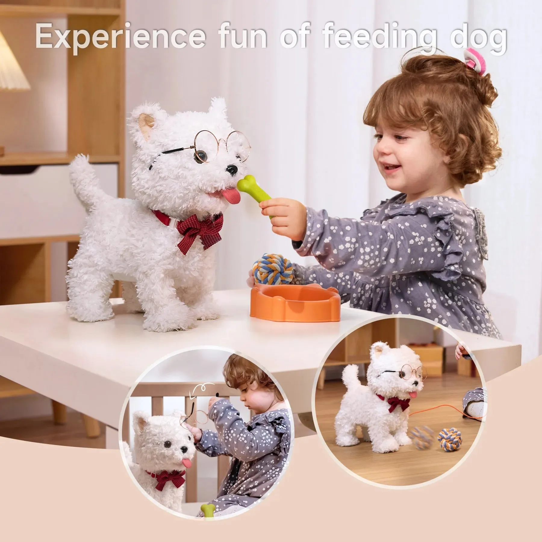 Electronic Walking Dog Toy with Bone and Leash for Toddlers