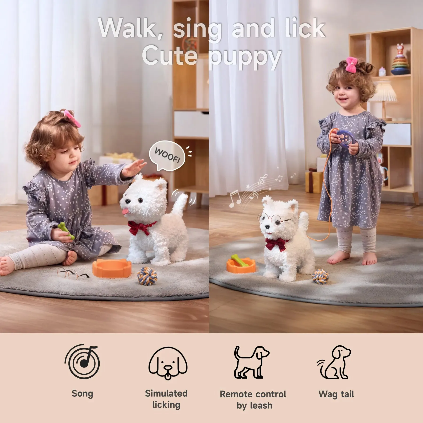 Electronic Walking Dog Toy with Bone and Leash for Toddlers