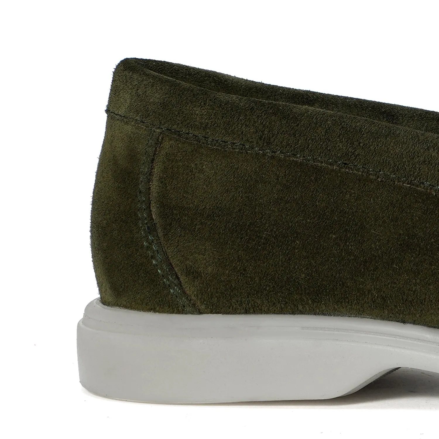 Elegant Yacht Shoes in Olive Green Suede Leather