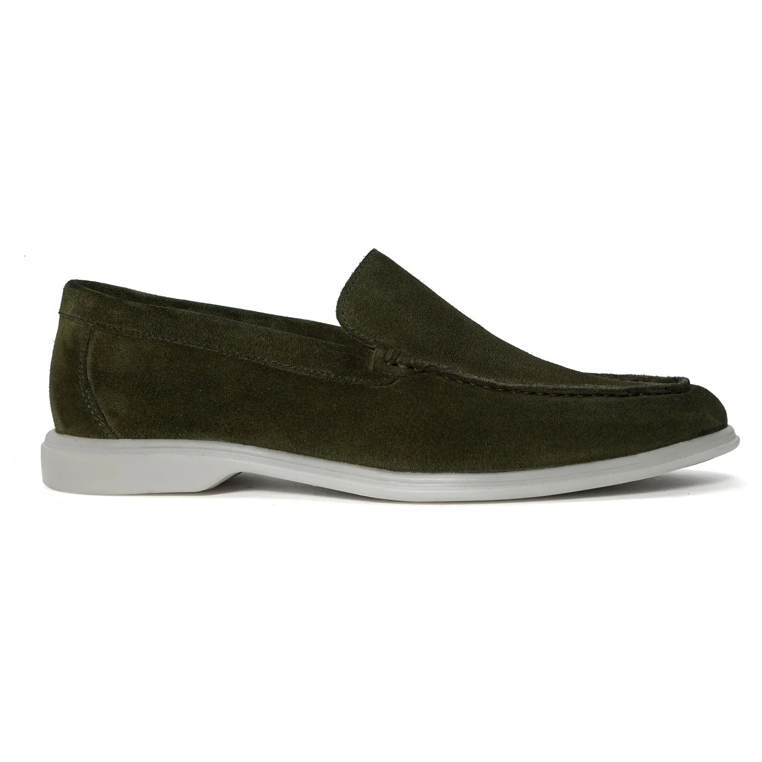 Elegant Yacht Shoes in Olive Green Suede Leather