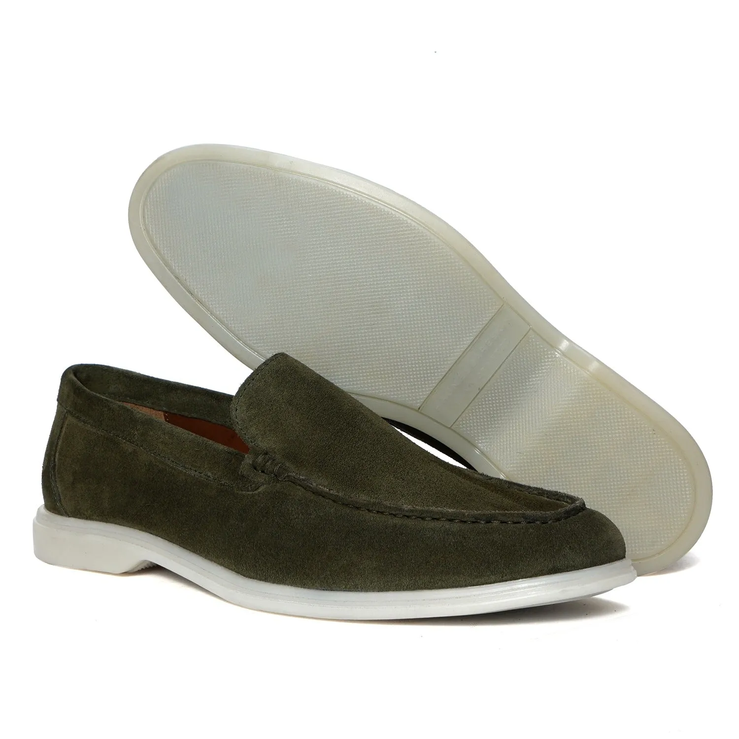 Elegant Yacht Shoes in Olive Green Suede Leather