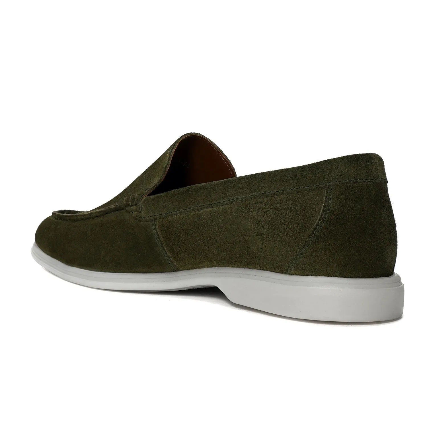 Elegant Yacht Shoes in Olive Green Suede Leather