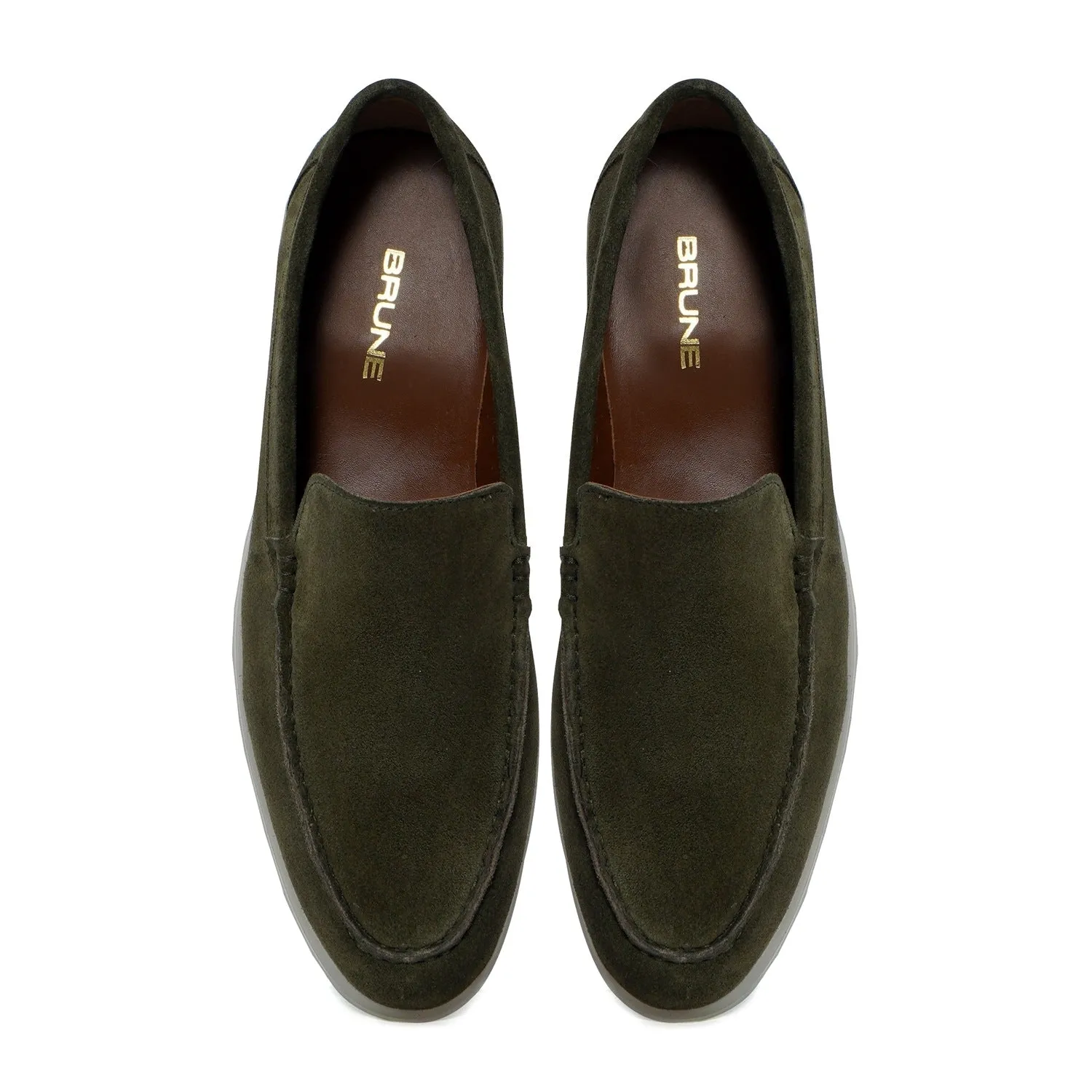 Elegant Yacht Shoes in Olive Green Suede Leather