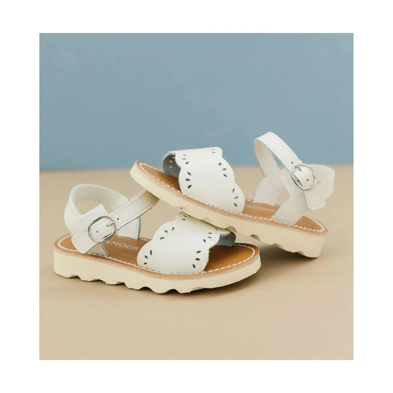 Ella Scalloped Sandal - White