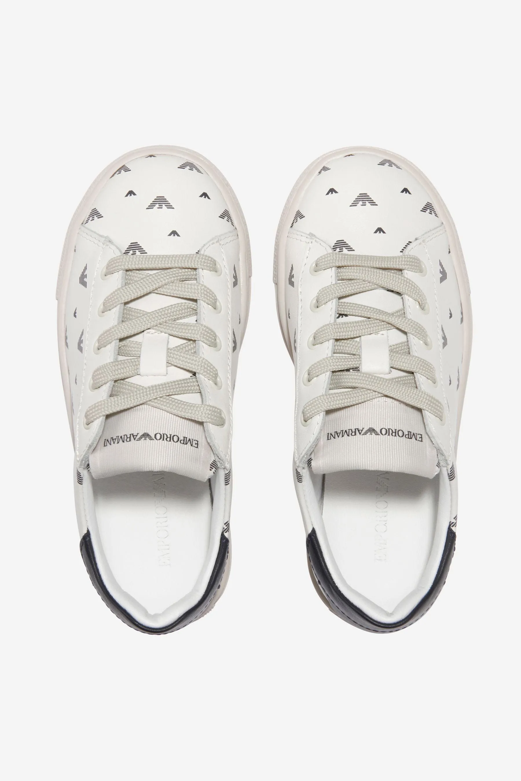 Emporio Armani Boys Leather Eagle Logo Lace Up Trainers