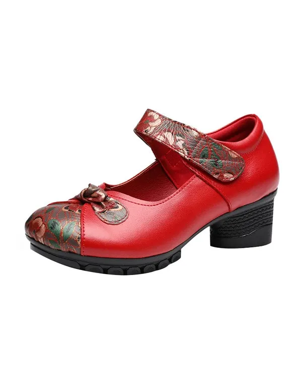 Ethnic Retro Leather Printed Chunky Shoes