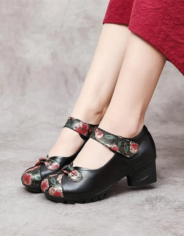 Ethnic Retro Leather Printed Chunky Shoes