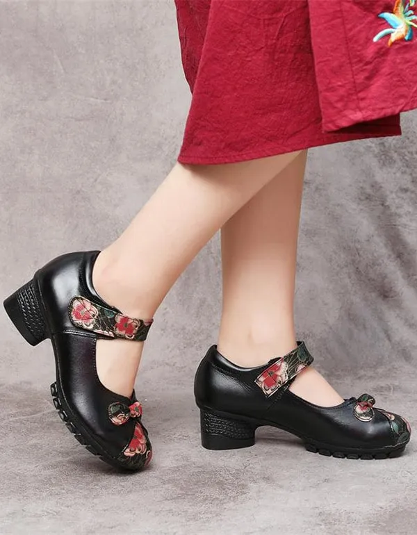 Ethnic Retro Leather Printed Chunky Shoes