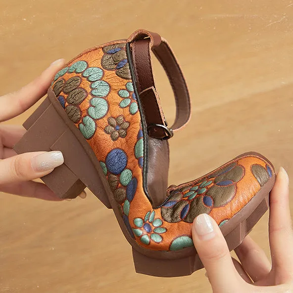 Ethnic Style Leather Printed Single Shoes