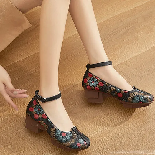 Ethnic Style Leather Printed Single Shoes