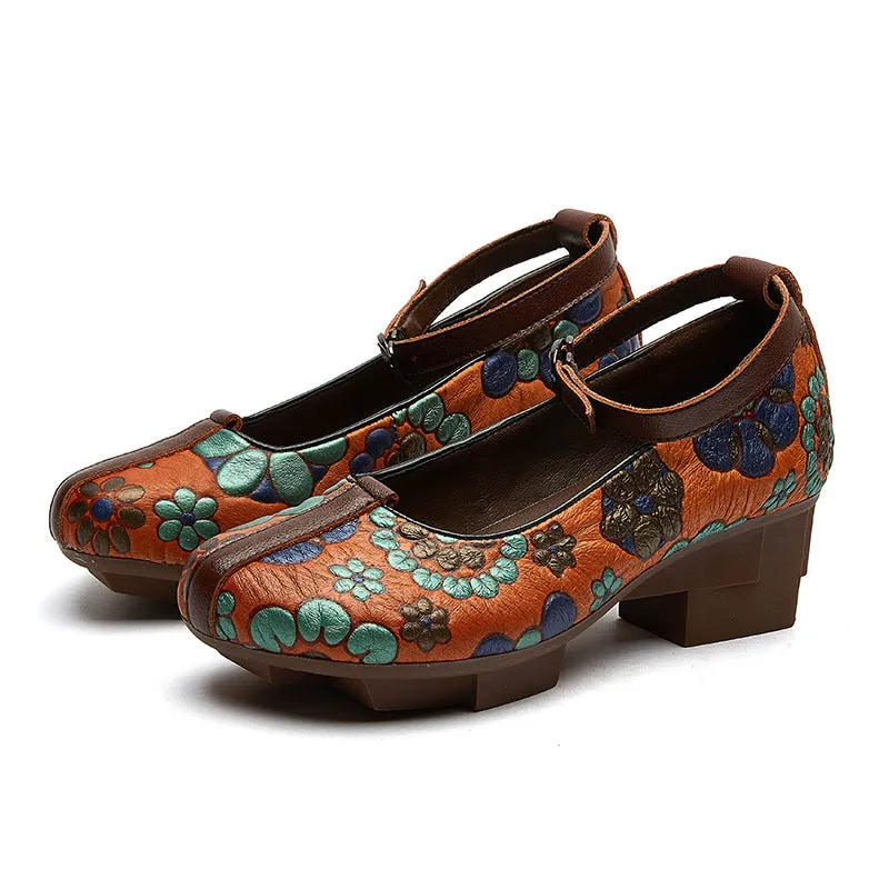 Ethnic Style Leather Printed Single Shoes