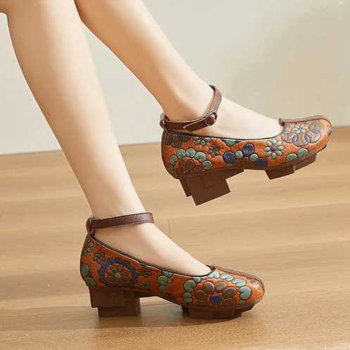 Ethnic Style Leather Printed Single Shoes