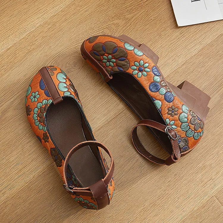 Ethnic Style Leather Printed Single Shoes