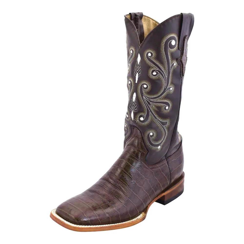 Ferrini "Mustang" Chocolate Alligator Belly Print Broad Square Toe Boots for Men