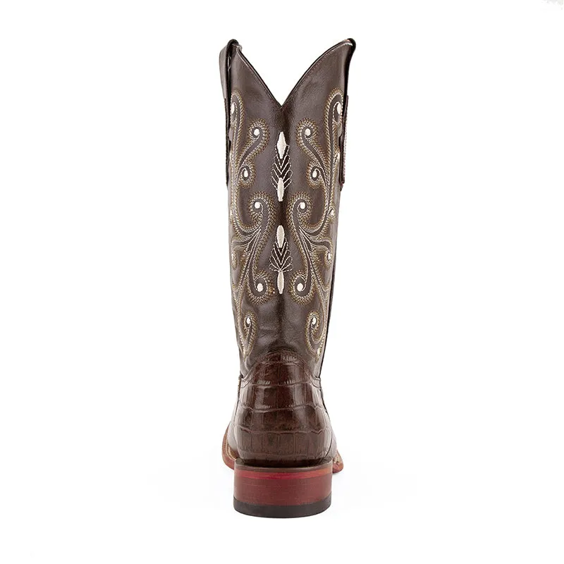 Ferrini "Mustang" Chocolate Alligator Belly Print Broad Square Toe Boots for Men