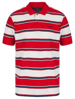 Francis Striped Cotton Pique Polo Shirt in Barados Cherry - Tokyo Laundry