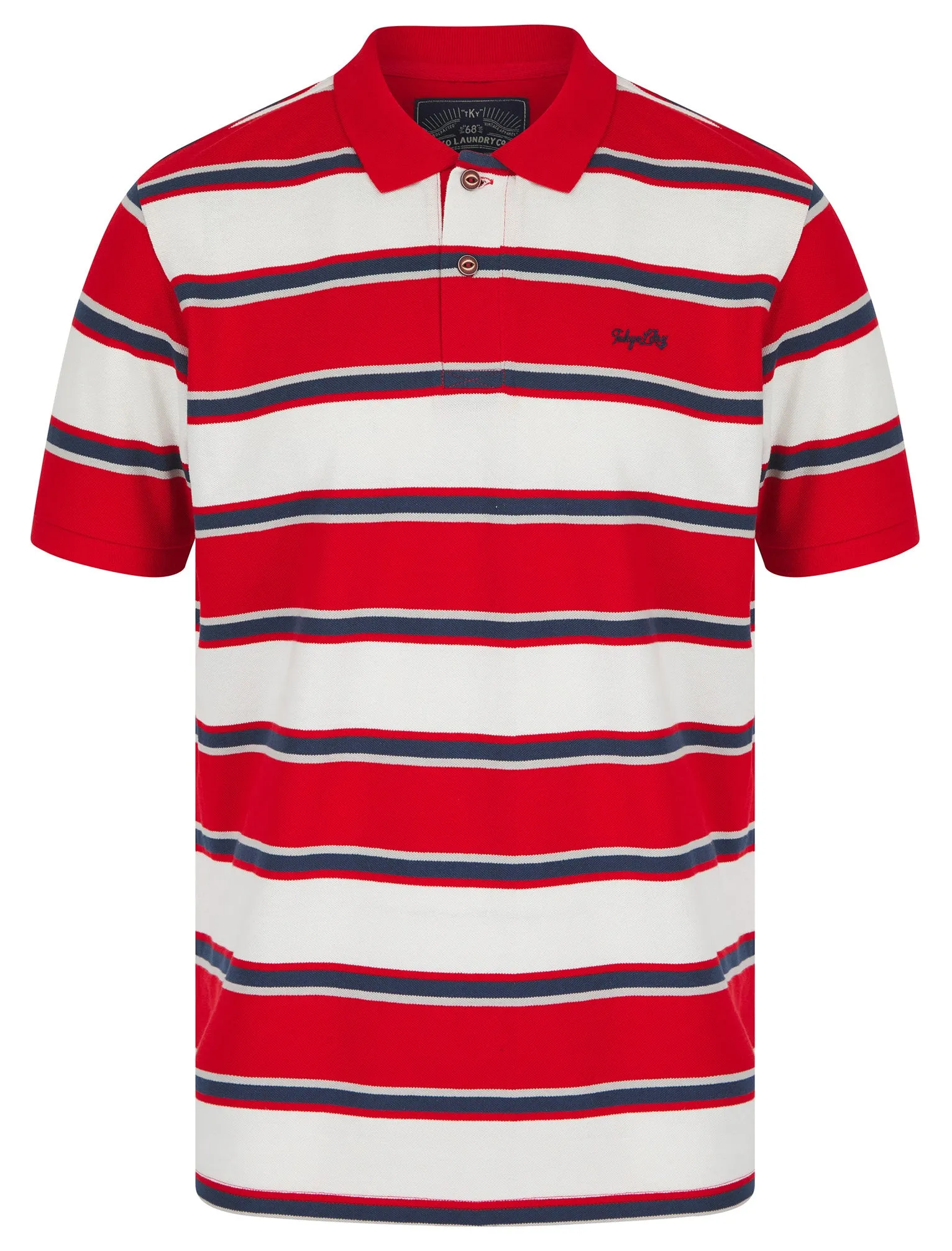 Francis Striped Cotton Pique Polo Shirt in Barados Cherry - Tokyo Laundry