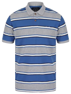 Francis Striped Cotton Pique Polo Shirt in Light Grey Marl - Tokyo Laundry