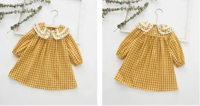 Girl Kids designer clothes Dress Lolita style Long Sleeve Plaid With Traingle Pet Pan Collar Dress Spring Fall Princess Clothing Dress