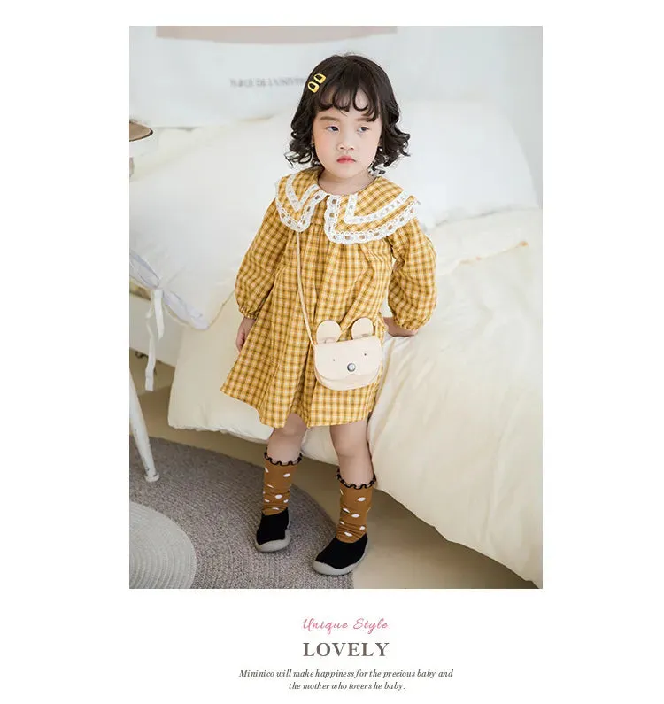 Girl Kids designer clothes Dress Lolita style Long Sleeve Plaid With Traingle Pet Pan Collar Dress Spring Fall Princess Clothing Dress