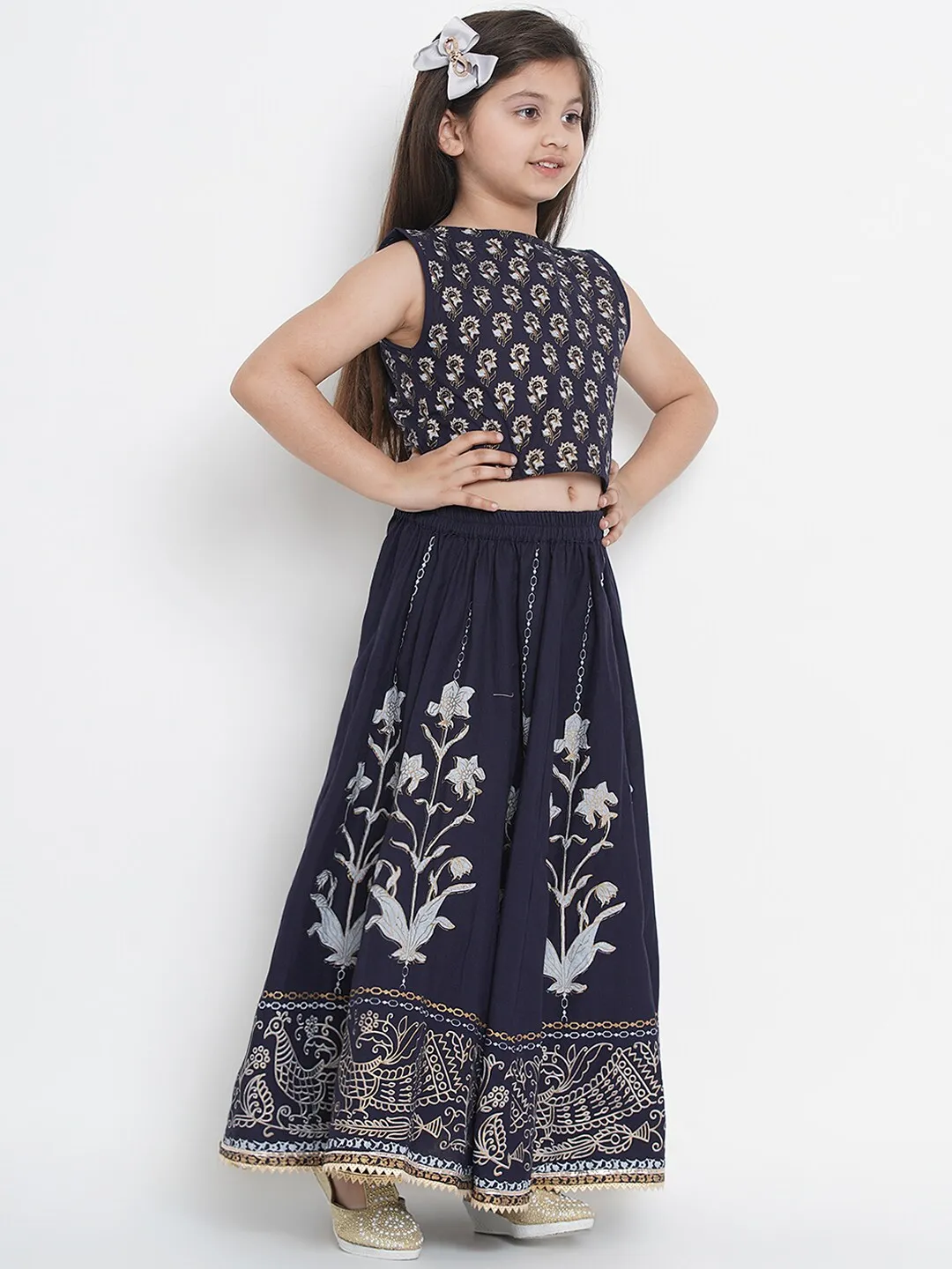 Girls Navy Blue Ready To Wear Lehenga With Blouse - Bitiya By Bhama