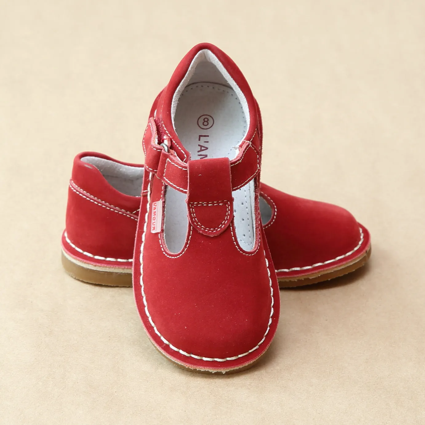 Girls Nubuck Leather T-Strap Stitch Down School Mary Jane