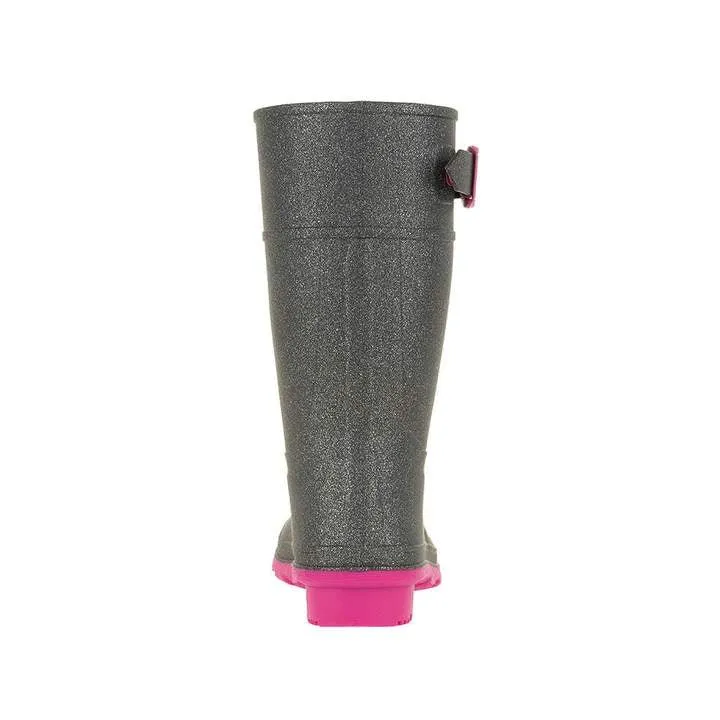 Glitzy Rain Boot - Sparkly Charcoal/Pink