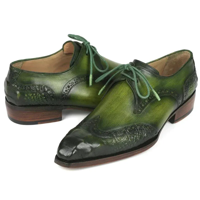 Green Totem Printed Genuine Leather Shoes