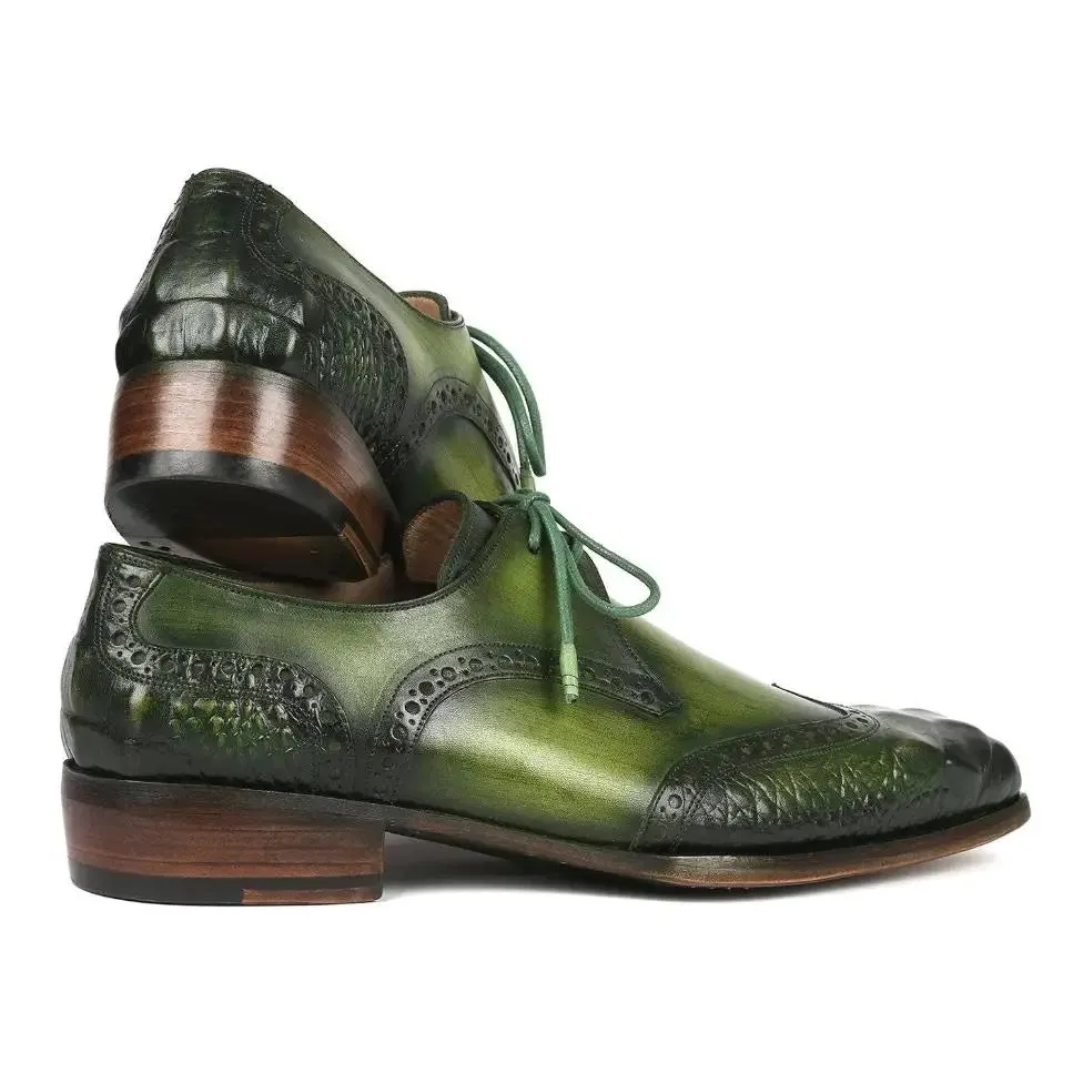 Green Totem Printed Genuine Leather Shoes