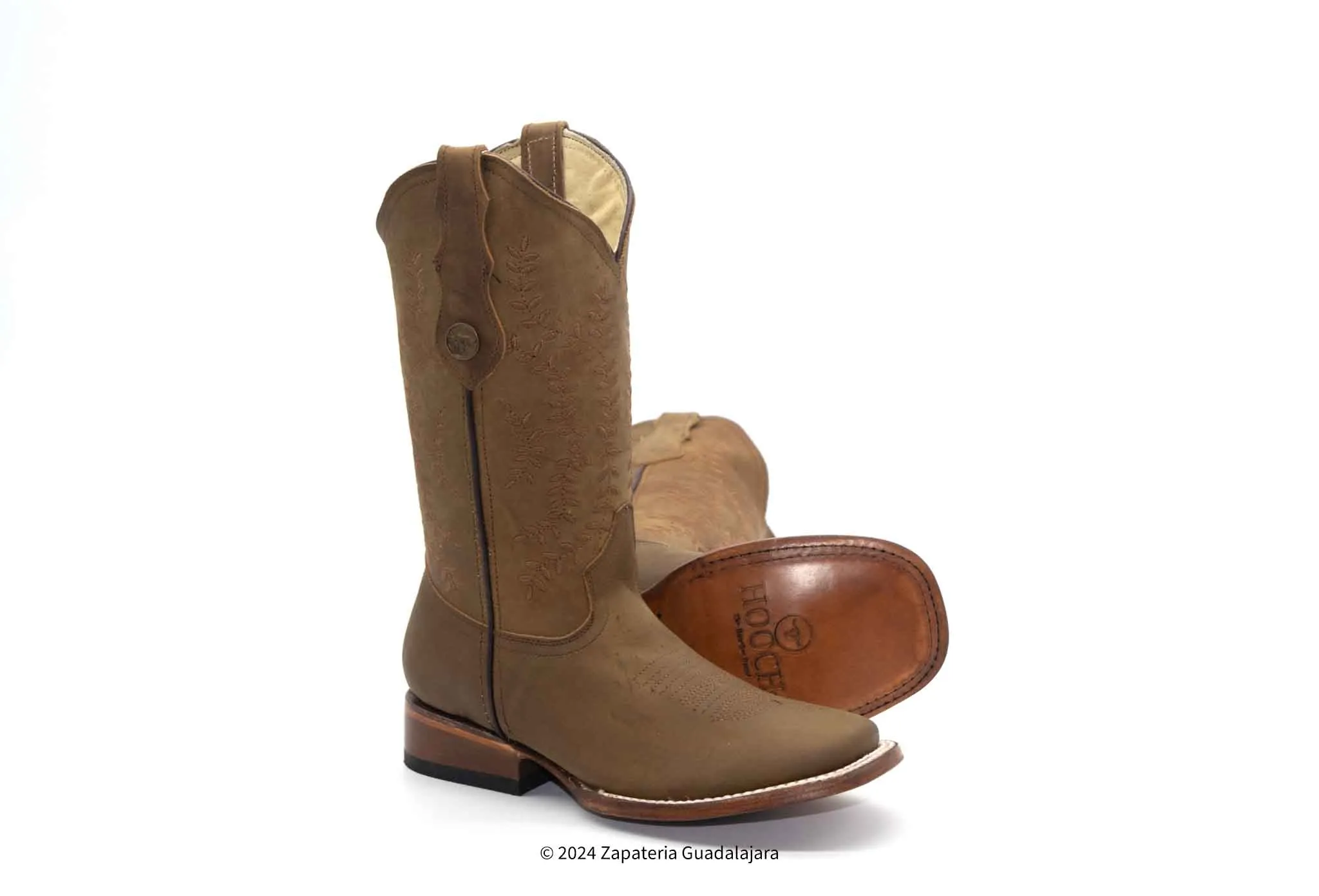 H222659 WOMEN WIDE SQUARE TOE CRAZY TABACO LEATHER BOOT