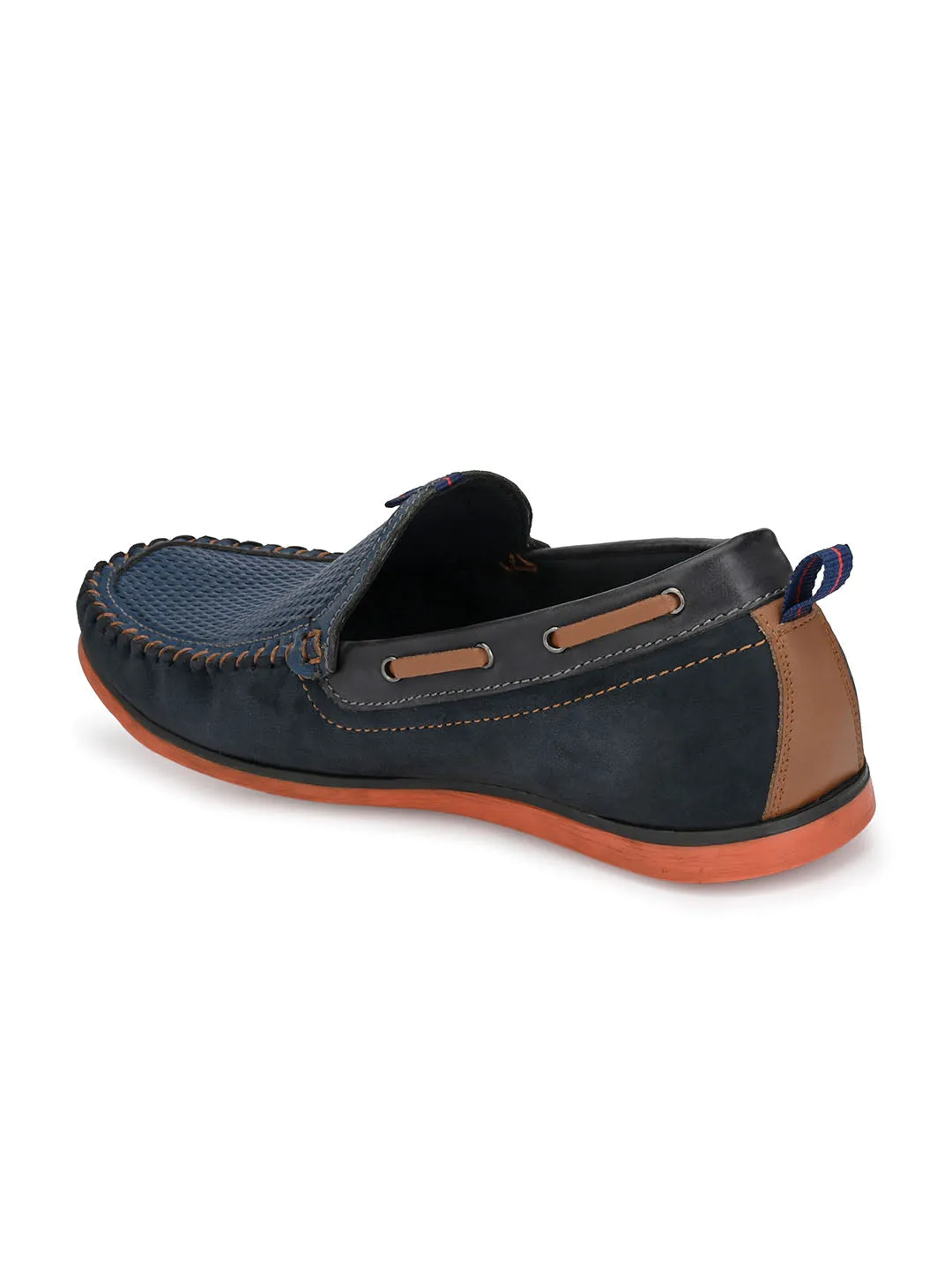 Hitz Men's Blue Leather Moccasins Boat Shoes