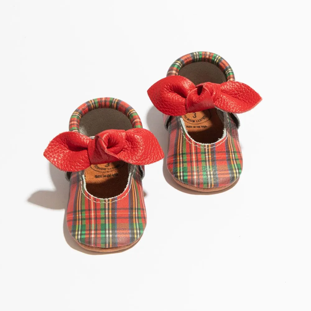 Holly Tartan Knotted Bow Baby Shoe