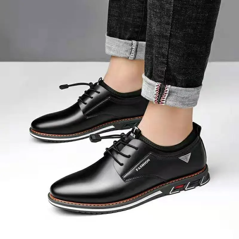 Ilooove Men Dress Shoes Cowhide Leather Shoes Men's Comfortable Low-top British Casual Shoe Platform Shoes Man Formal Shoes