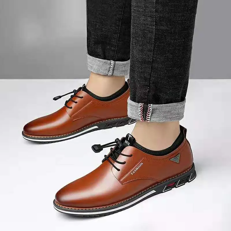 Ilooove Men Dress Shoes Cowhide Leather Shoes Men's Comfortable Low-top British Casual Shoe Platform Shoes Man Formal Shoes