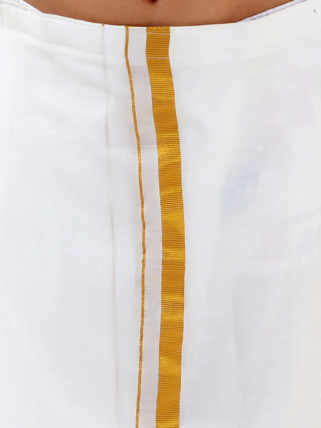 Jashvi Boys' Gold Silk Long Sleeves Ethnic Shirt Mundu Vesty Style Dhoti Pant Set