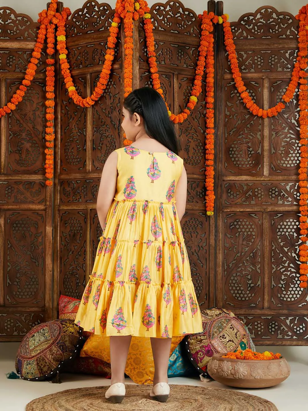 Jashvi Girl's Yellow And Pink Ethnic Dress