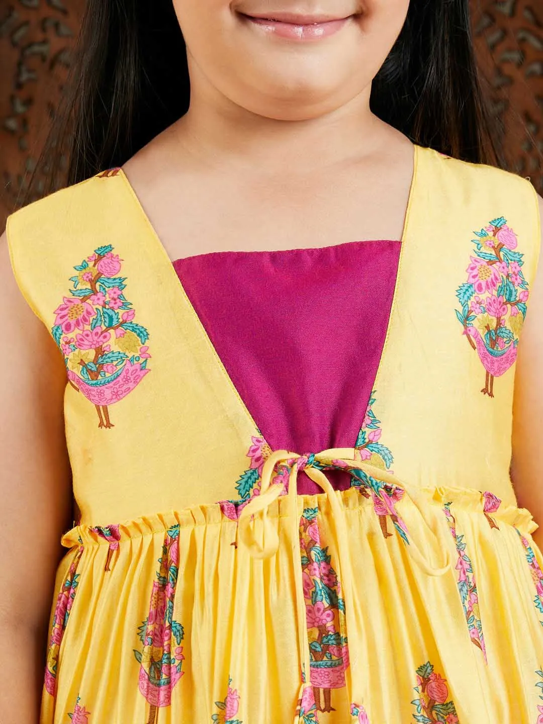 Jashvi Girl's Yellow And Pink Ethnic Dress