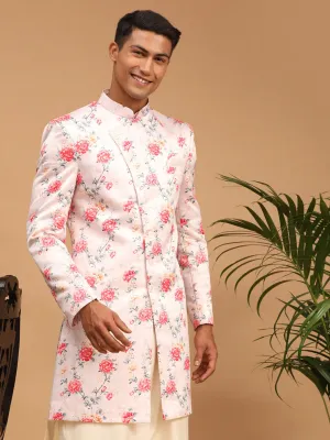 Jashvi Men's Multicolor Base Peach Silk Blend Sherwani Top