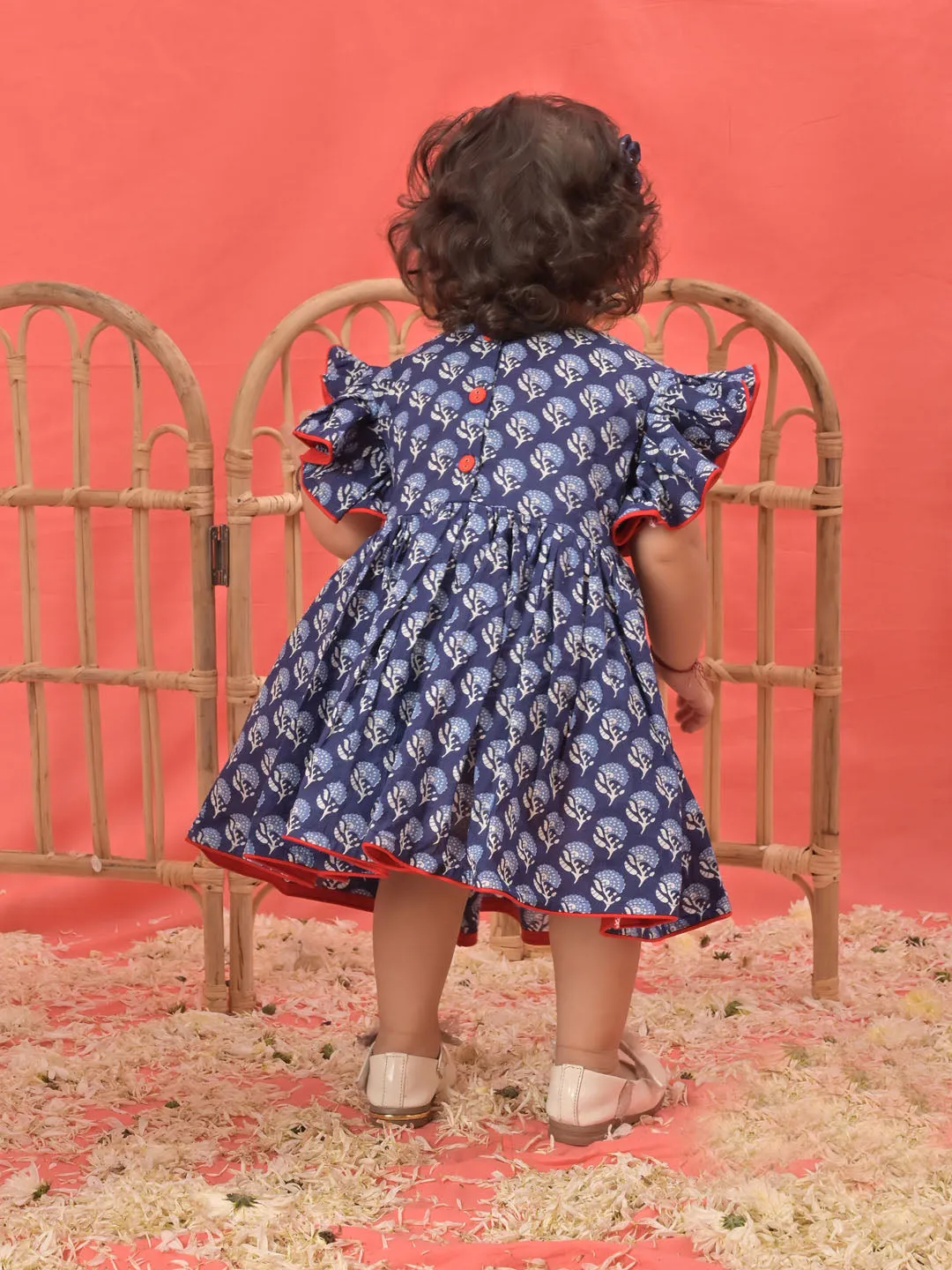 Jashvi SISHU Girl's Blue Cotton Printed Dress