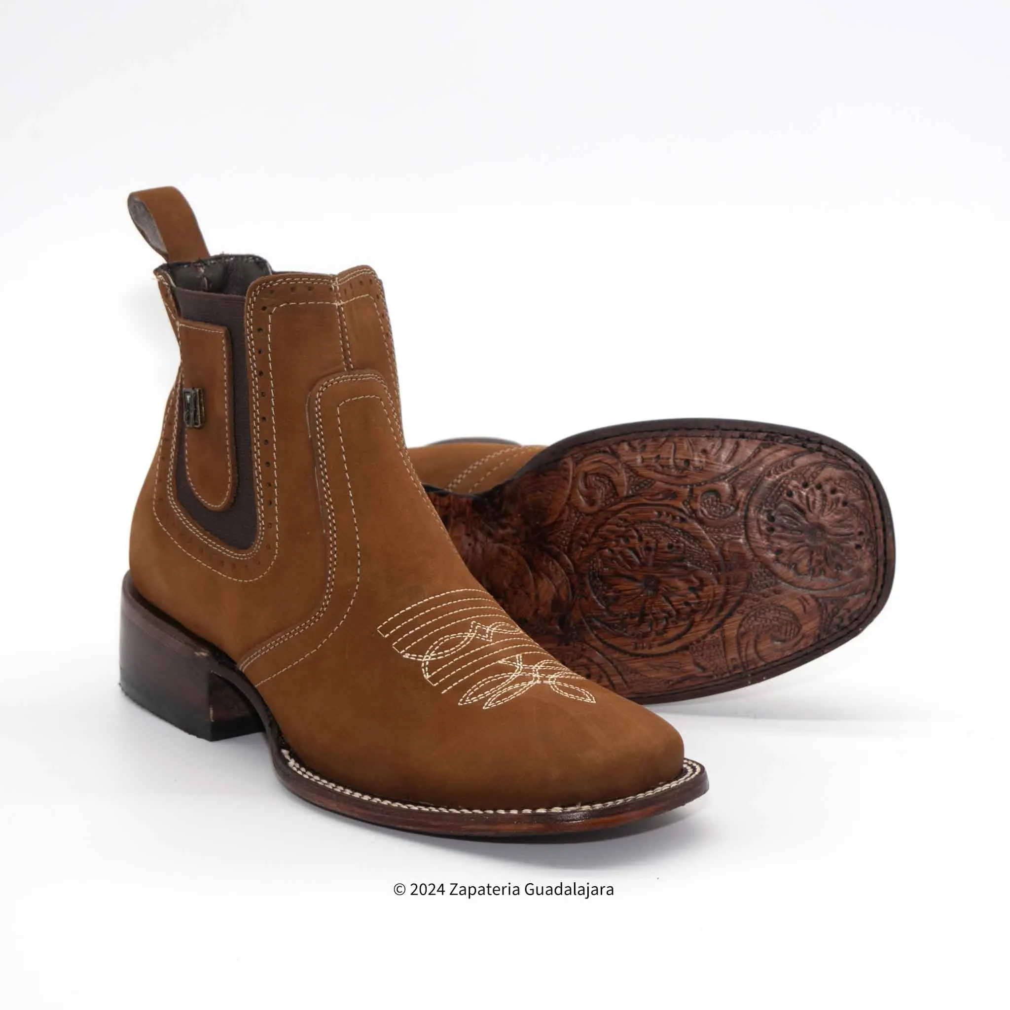 JB731 MEN WIDE SQUARE TOE  BROWN NOBUCK LEATHER BOOT