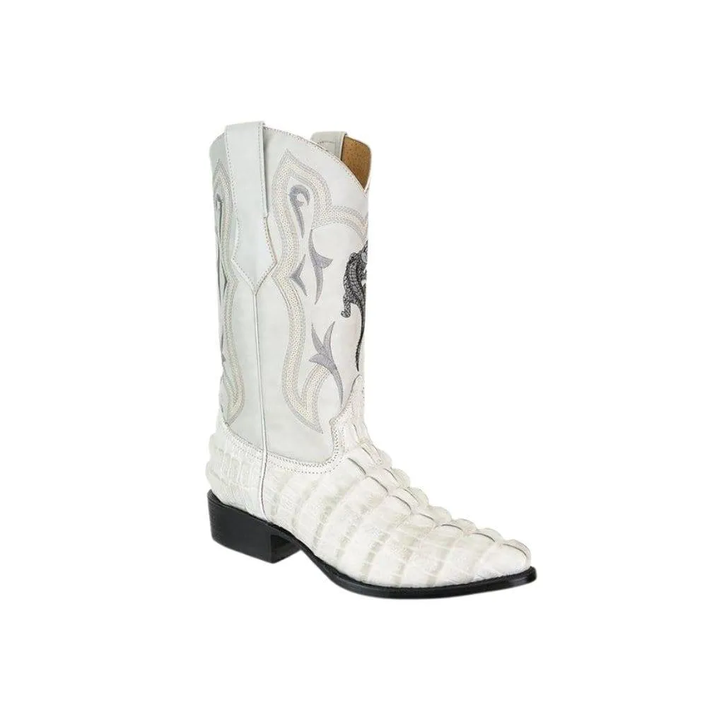 JB904 J Toe Cocodrile Print Leather Boot Bone